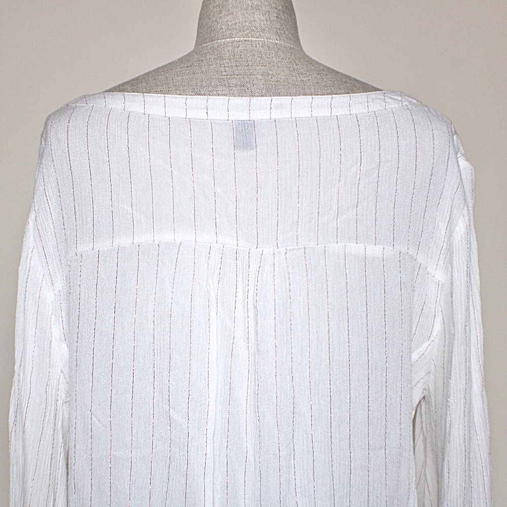 Ellen Tracey White Striped Peasant Blouse Medium - Picture 10 of 12